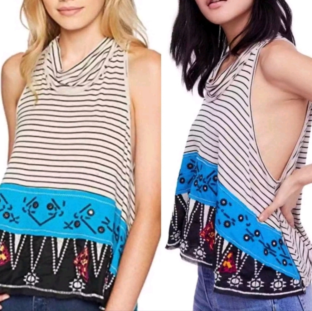 Free People Embellished Boho We the Free North South Tank, Size Large